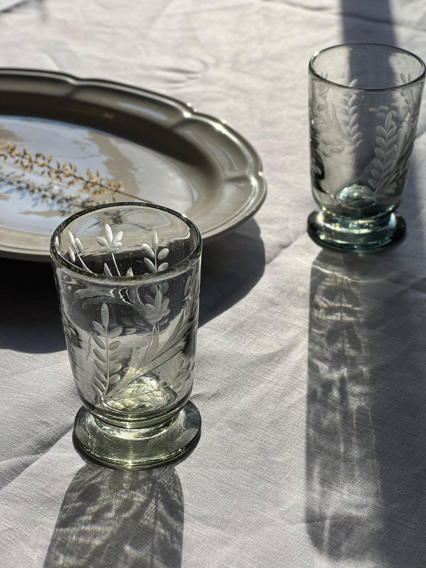 Hand-etched Blown Footed Glass: Water Glass