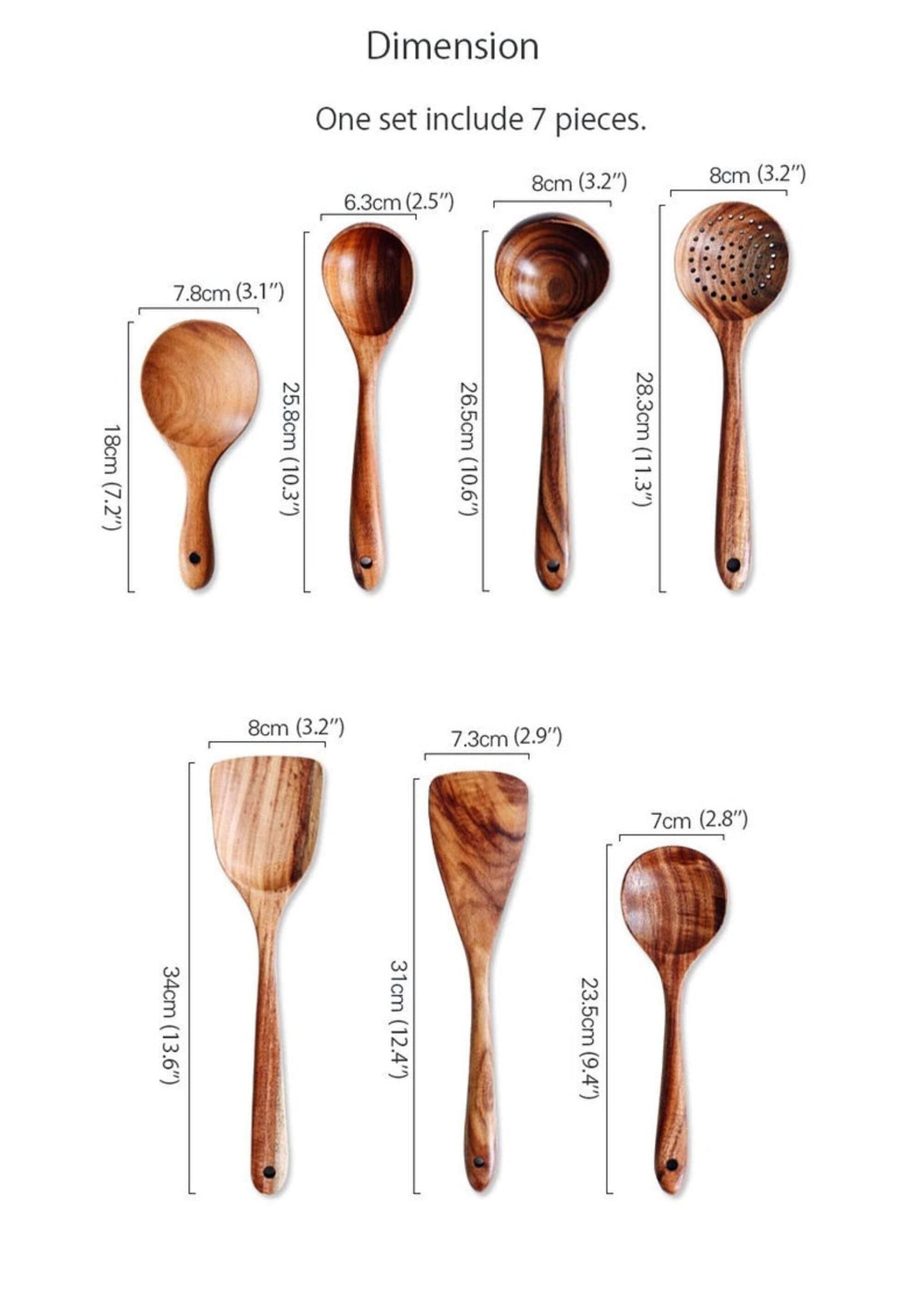 Traditional 7 Pieces Wooden Utensil Set