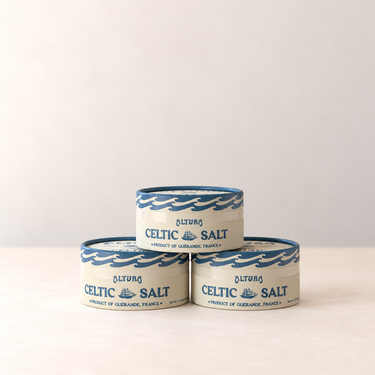 Three Altura Celtic Salt tins stacked