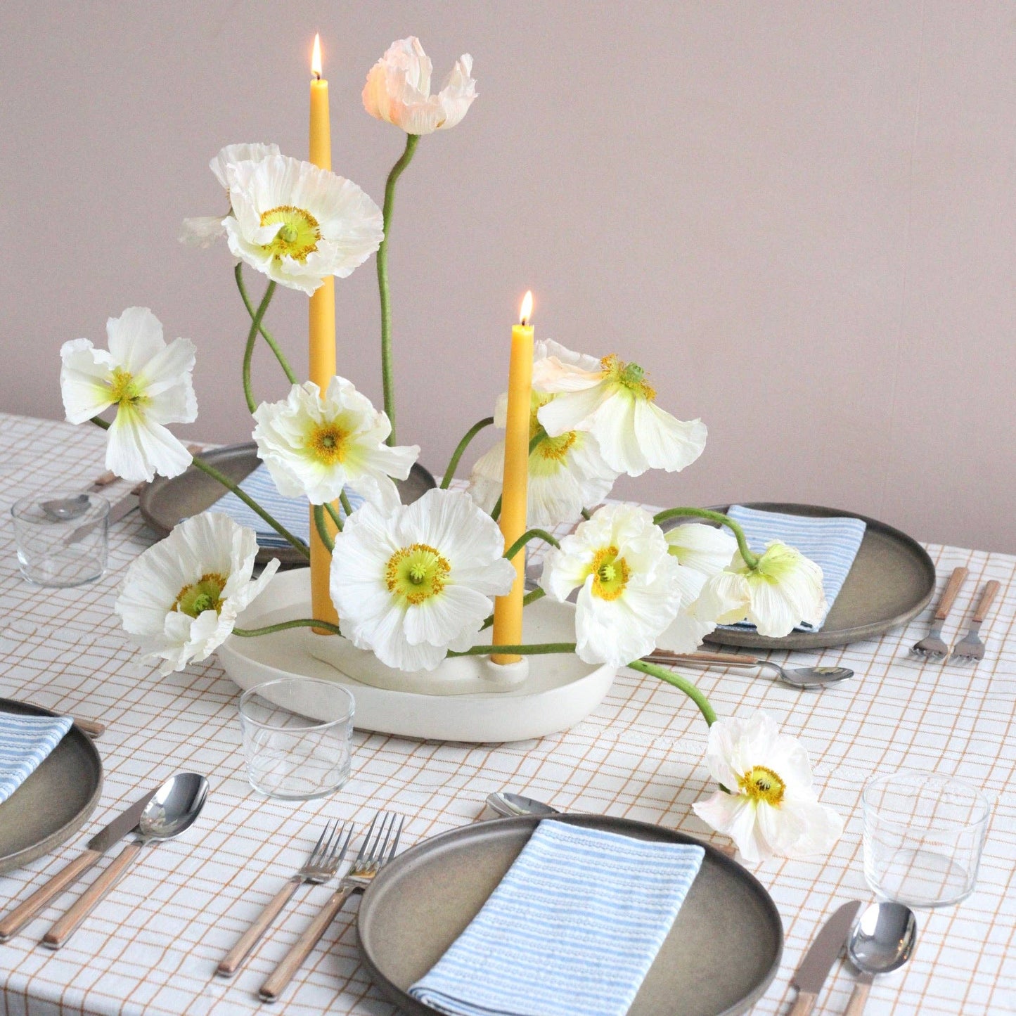 Ceramic Flower Frog Bowl & Taper Holder