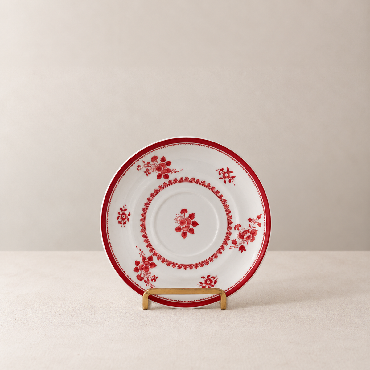 Vintage Spode Glouster Red fine stone china saucer, one of a set of eight