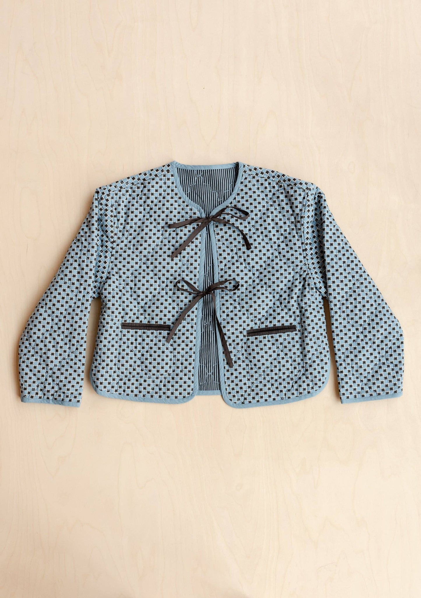 Quilted Cotton Jacket in Reversible Blue Celestial Stripe: M