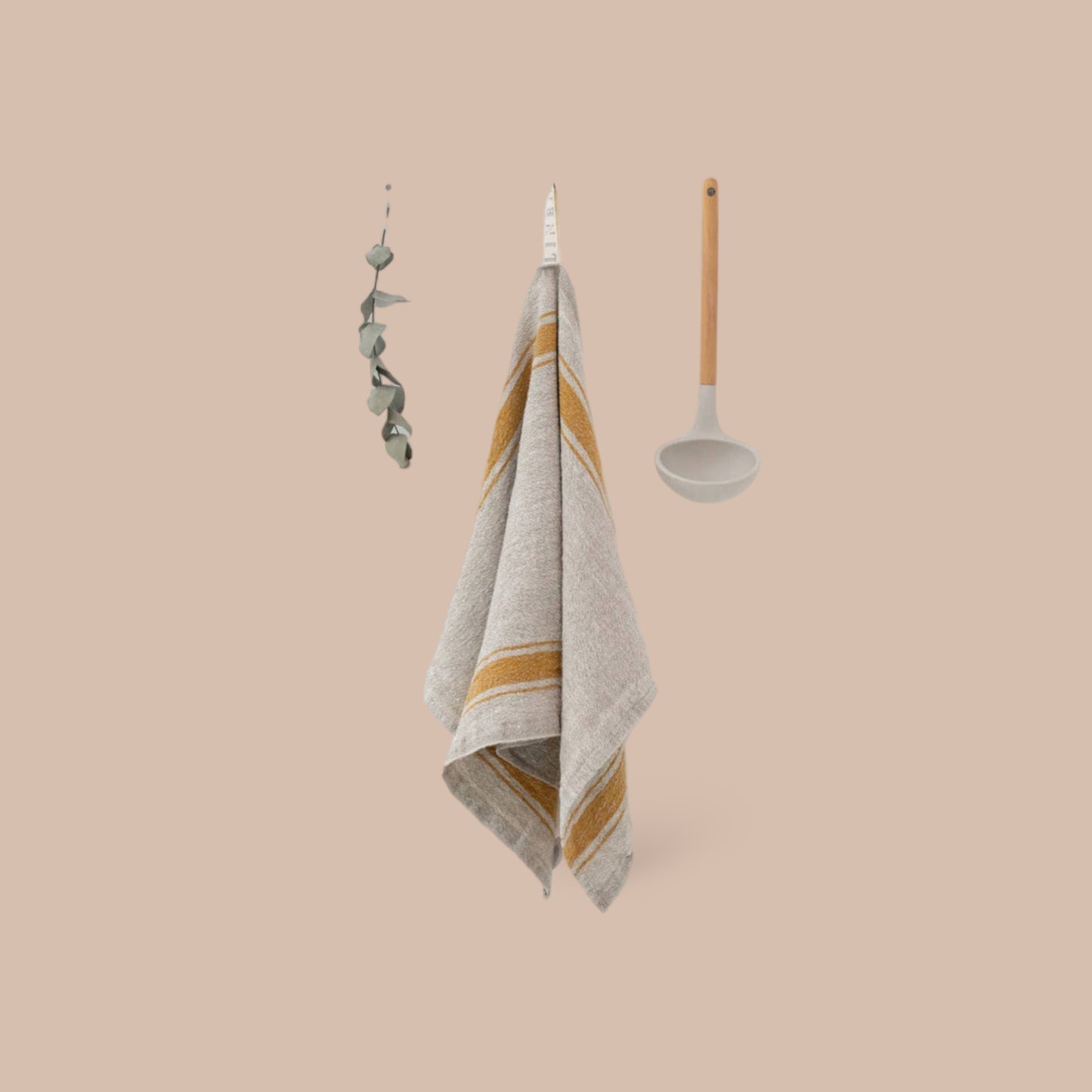 Mustard Stripe Vintage Linen Kitchen Towel