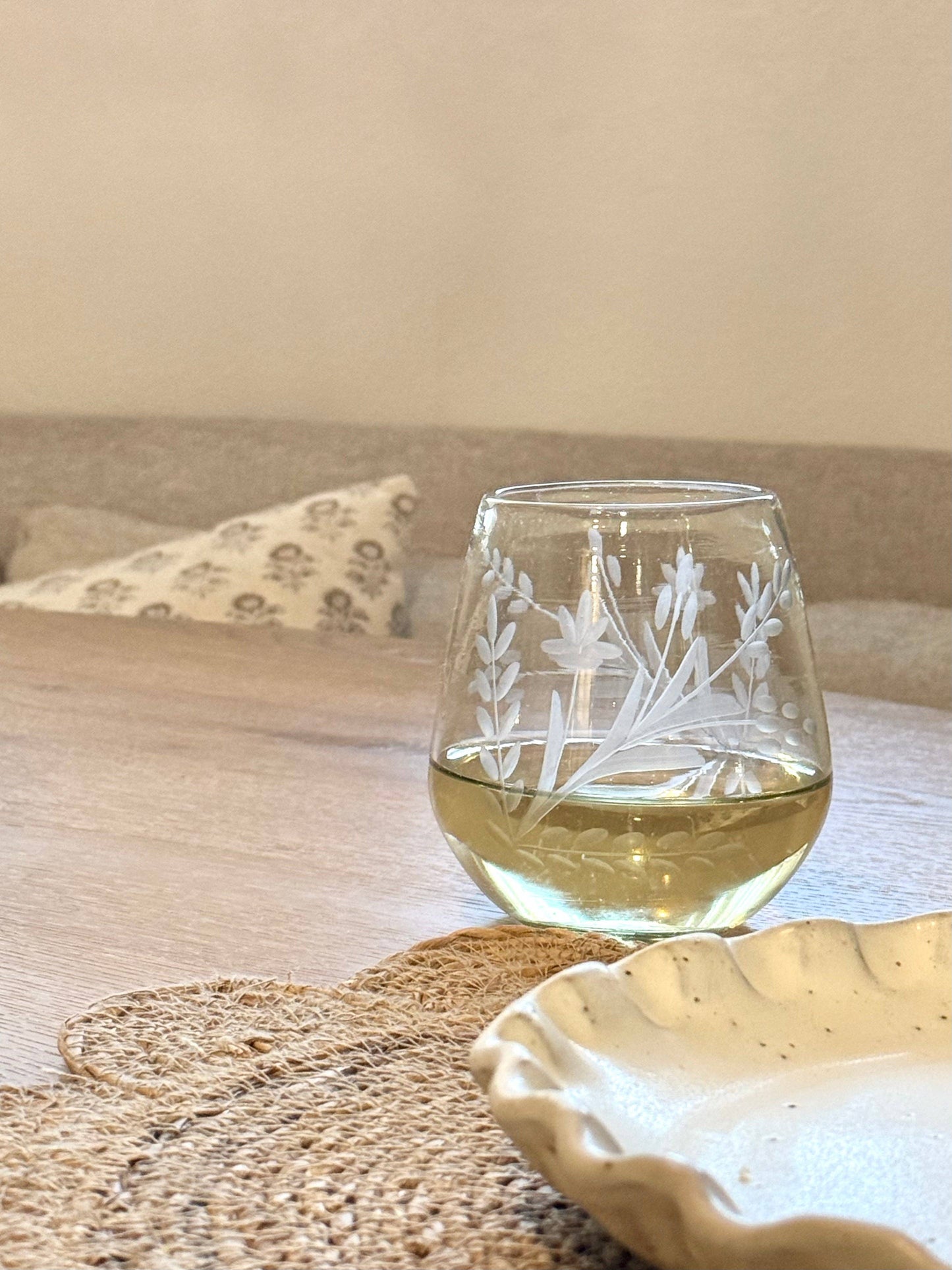 Hand-etched Blown Oval Glass