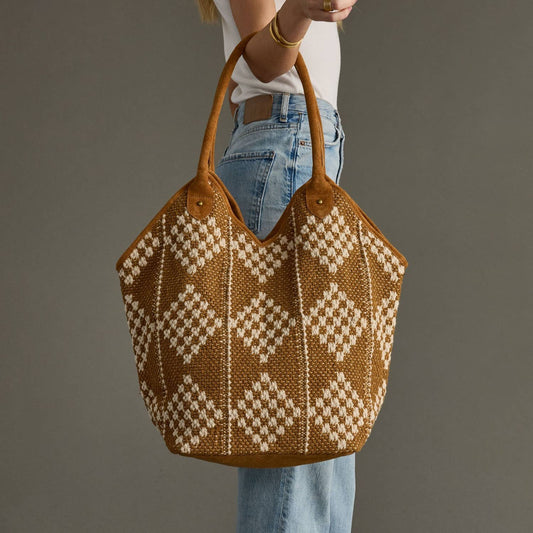 Brown & Cream Diamond Pattern Tote