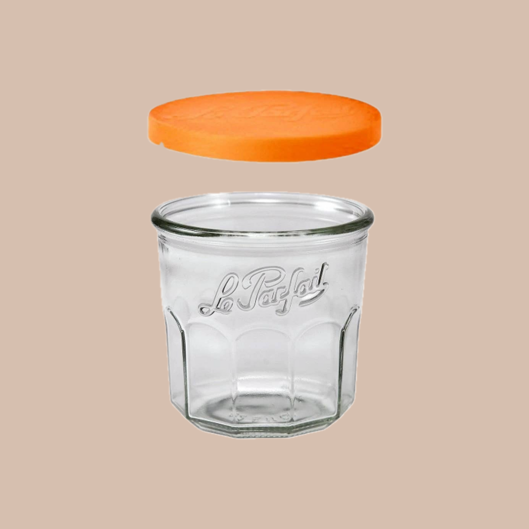 445ml French Jam Pot Faceted Drinking Glass W Orange Cover