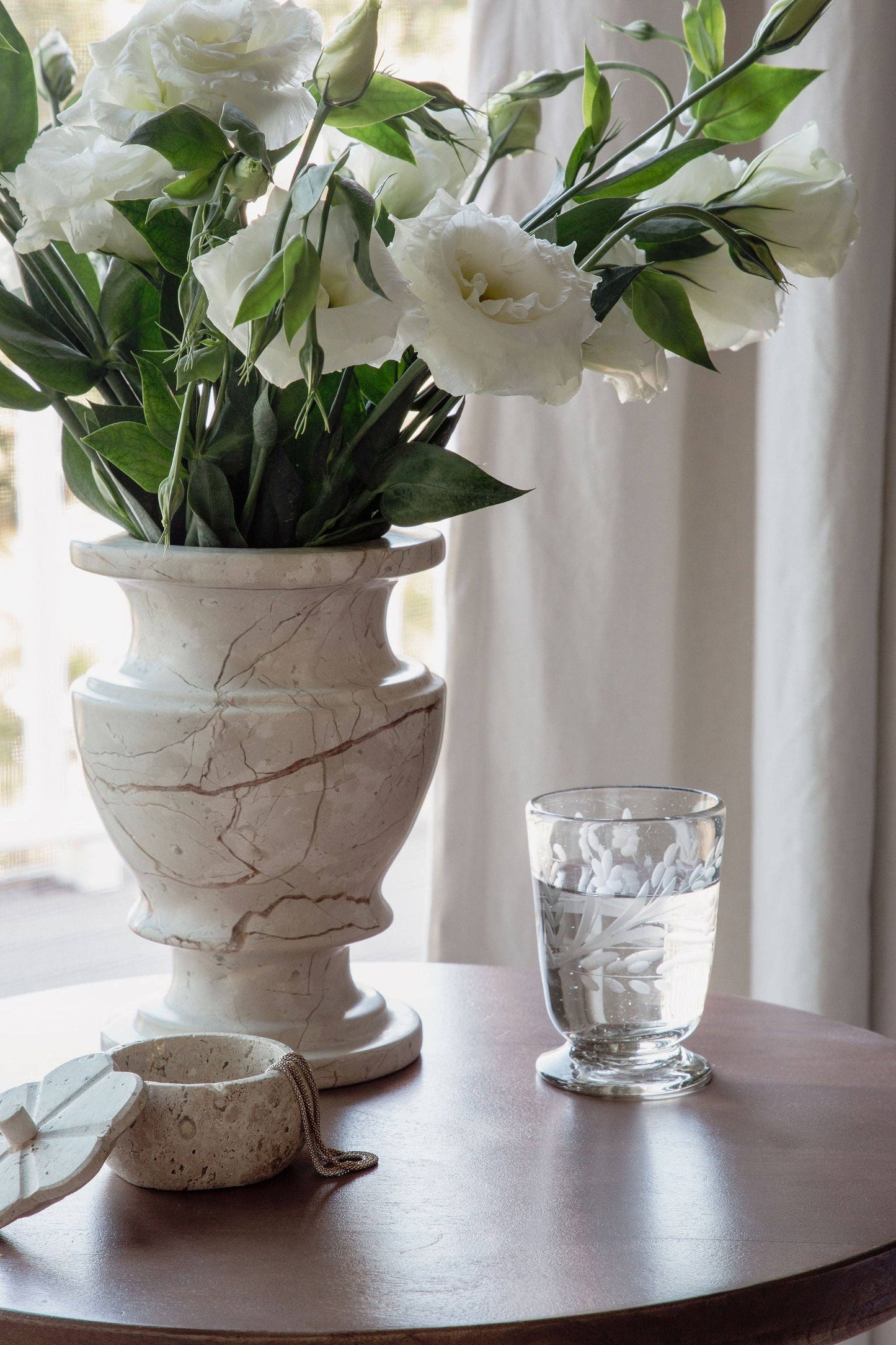 Hand-etched Blown Footed Glass: Water Glass