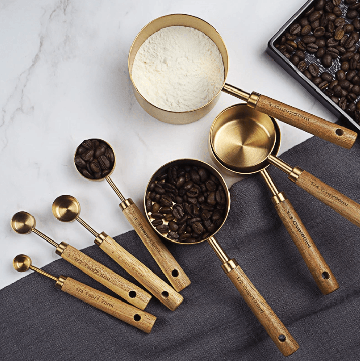 Gold Stainless Steel Measuring Cups Set: 4 cups + 4 spoons