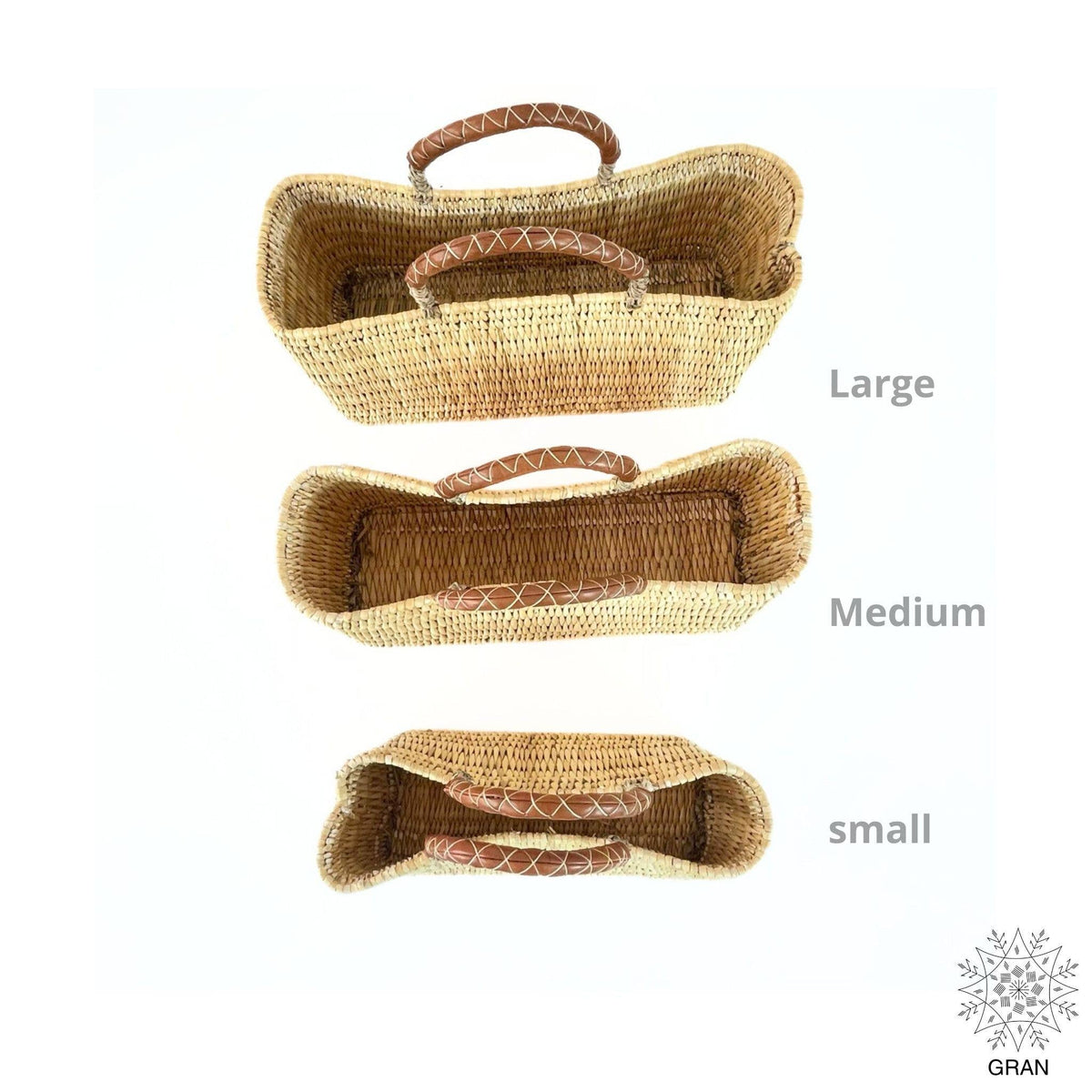 Market Reed Storage, Leather Baskets Shopping Bag.: Medium