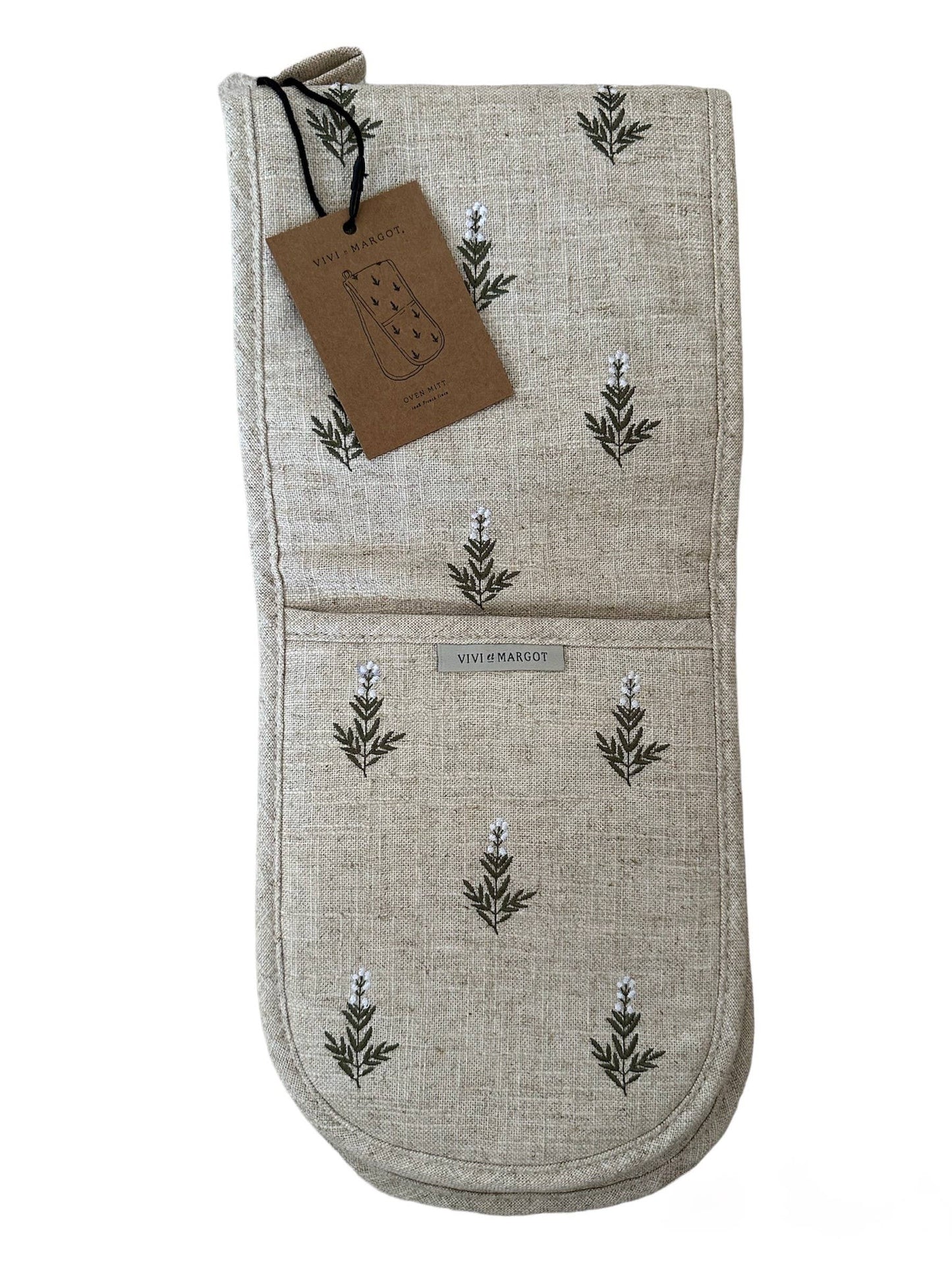 Embroidered French Linen Embroidered Double Oven Mitt