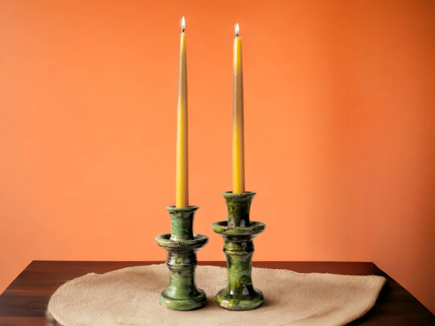Handmade  Vintage Tamegroute Green Candlestick Holder: Large
