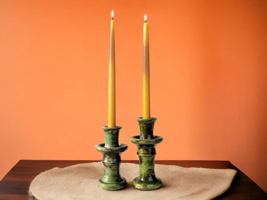 Handmade  Vintage Tamegroute Green Candlestick Holder: Small