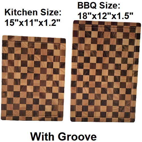 End Grain Checkered Cutting Board (Kitchen Size & BBQ Size): Without Juice Groove / Medium
