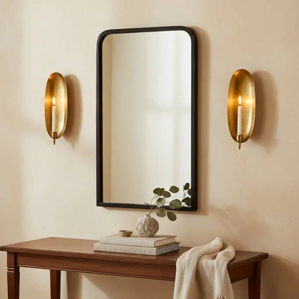 Brass Wall Candle Sconce Handmade Moroccan Brass Wall Sconce Round and Oval: Set Of 2  Round & Oval