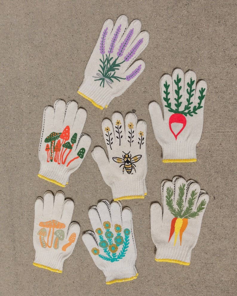 Bunny Gardening Gloves: Le Lapin Rabbit Print, Cotton Blend: Bunny Gloves