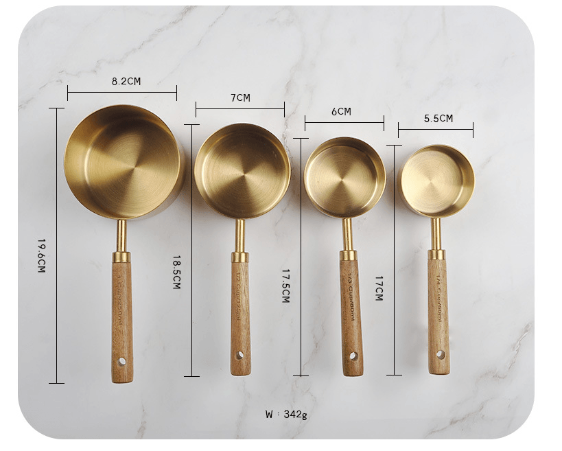 Gold Stainless Steel Measuring Cups Set: 4 cups + 4 spoons