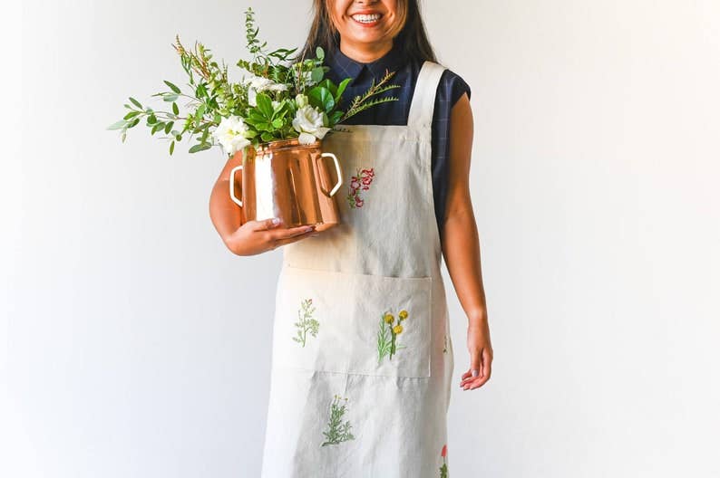 Botanical Embroidered Apron