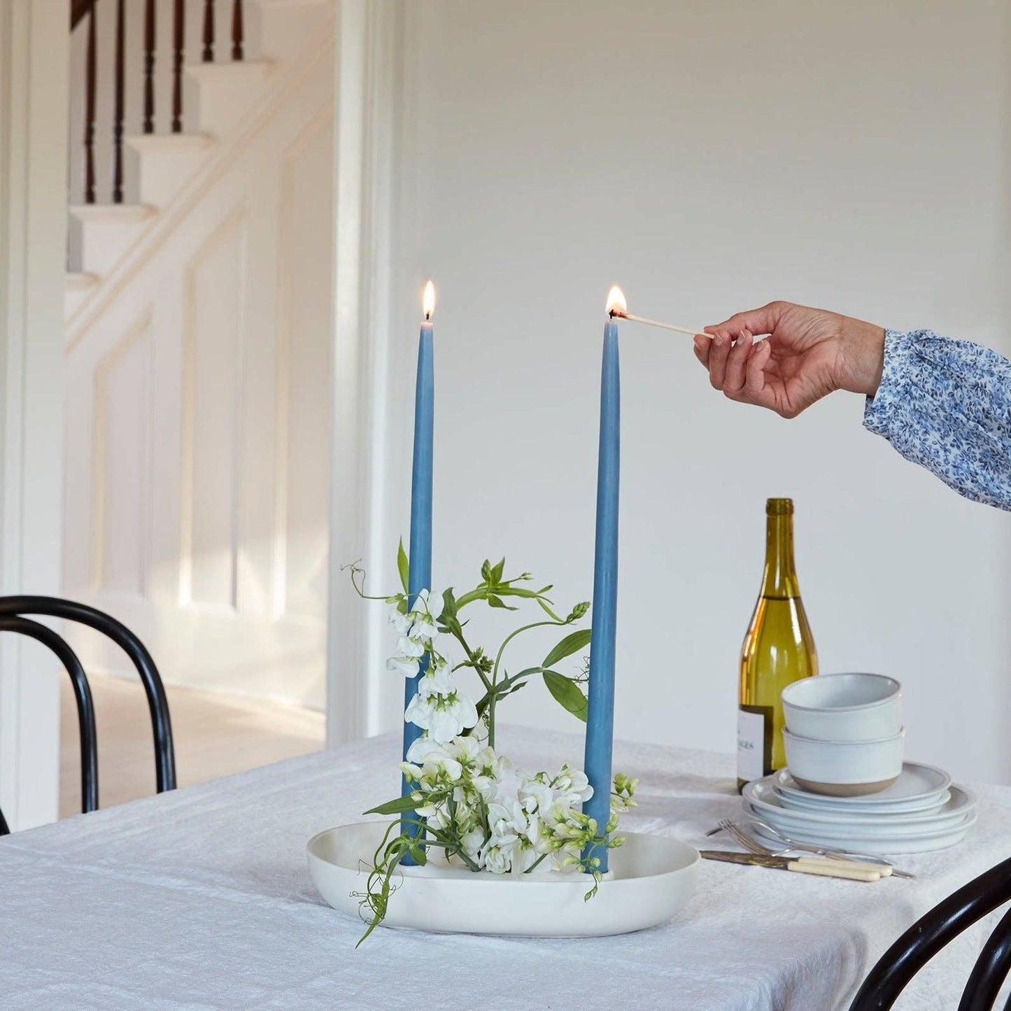 Ceramic Flower Frog Bowl & Taper Holder