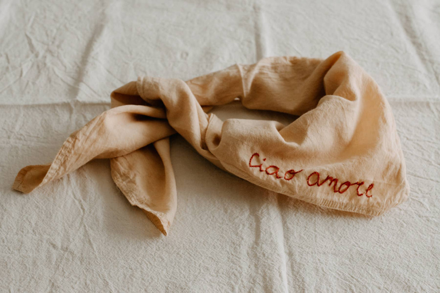 Hand embroidered hand dyed organic cotton bandana - Oui ban: Indigo blue