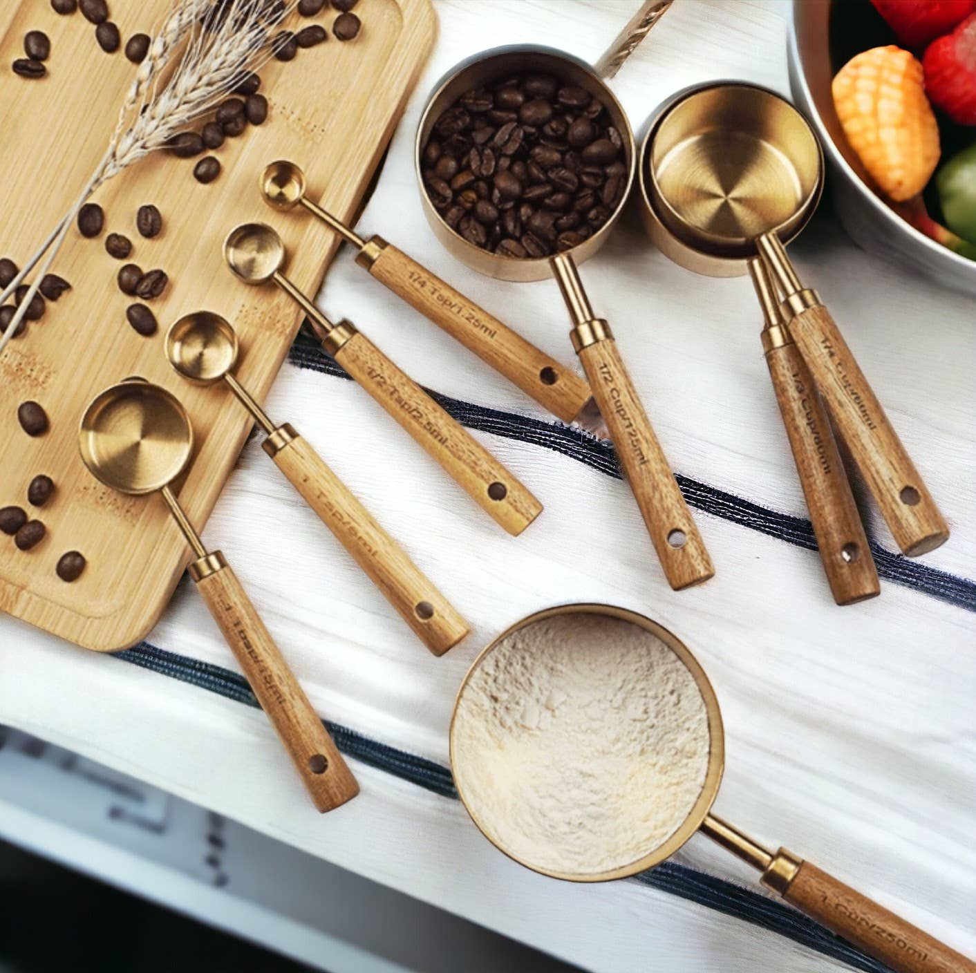 Gold Stainless Steel Measuring Cups Set: 4 cups + 4 spoons