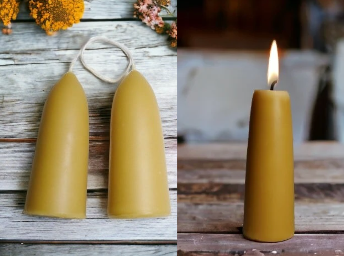 English Stumpie Pair Hand Dipped Beeswax Candles