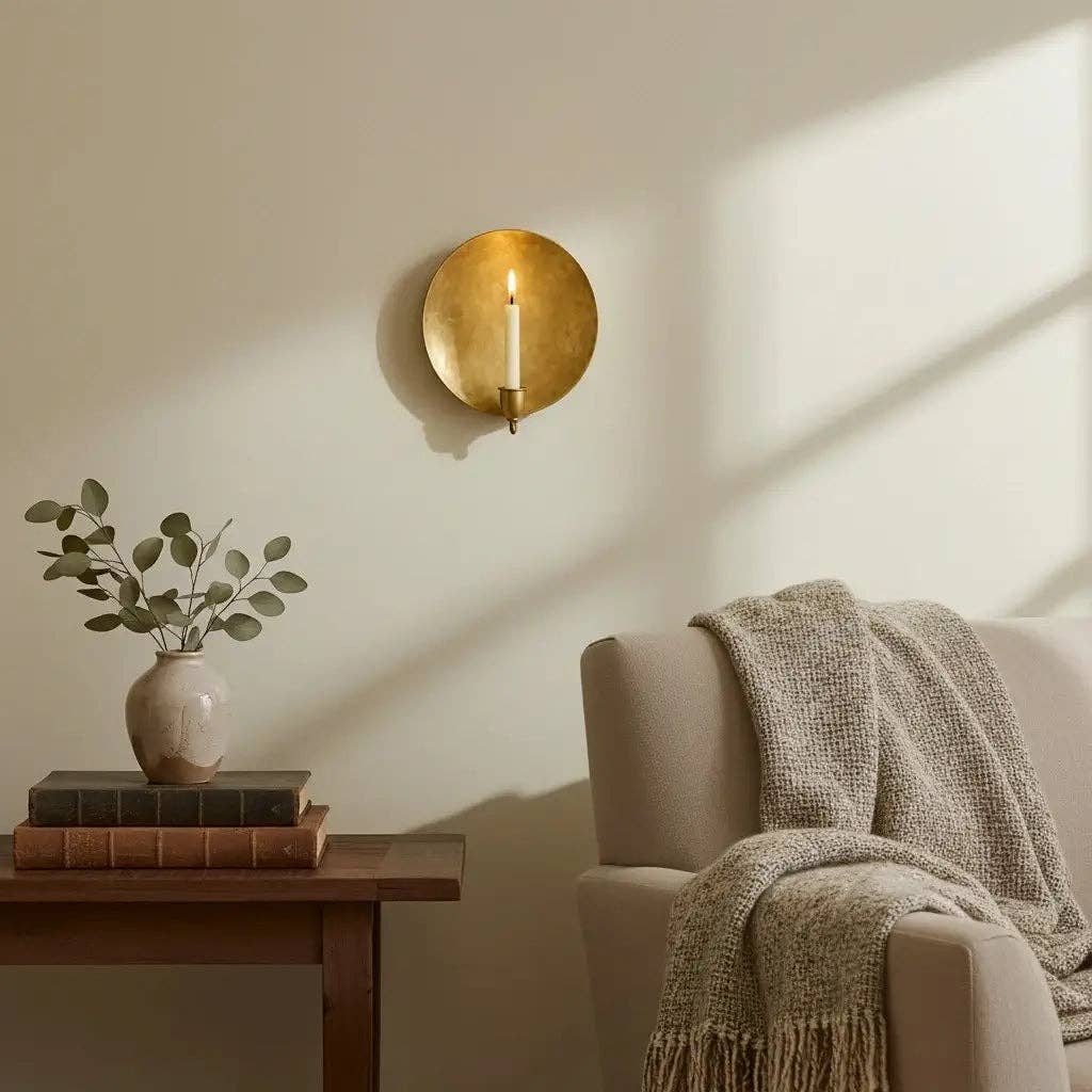 Brass Wall Candle Sconce Handmade Moroccan Brass Wall Sconce Round and Oval: Set Of 2  Round & Oval