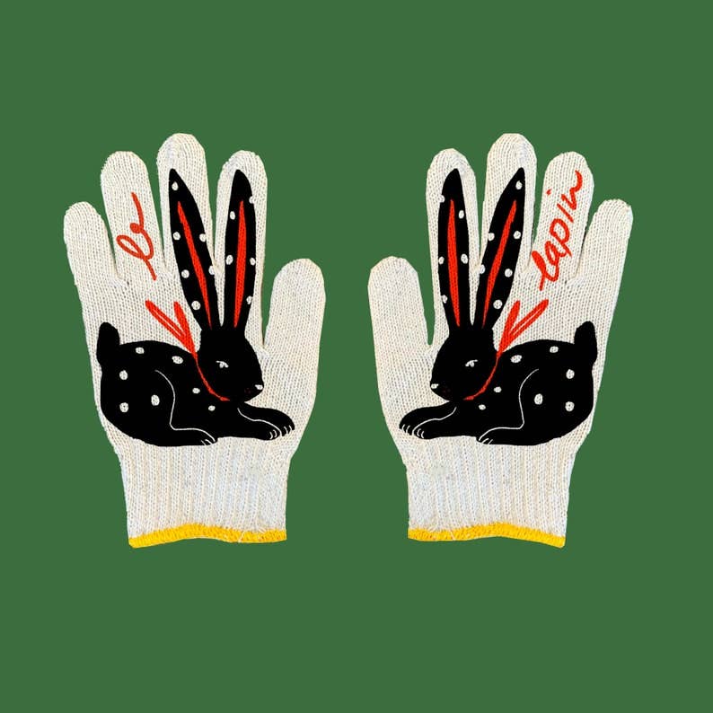 Bunny Gardening Gloves: Le Lapin Rabbit Print, Cotton Blend: Bunny Gloves