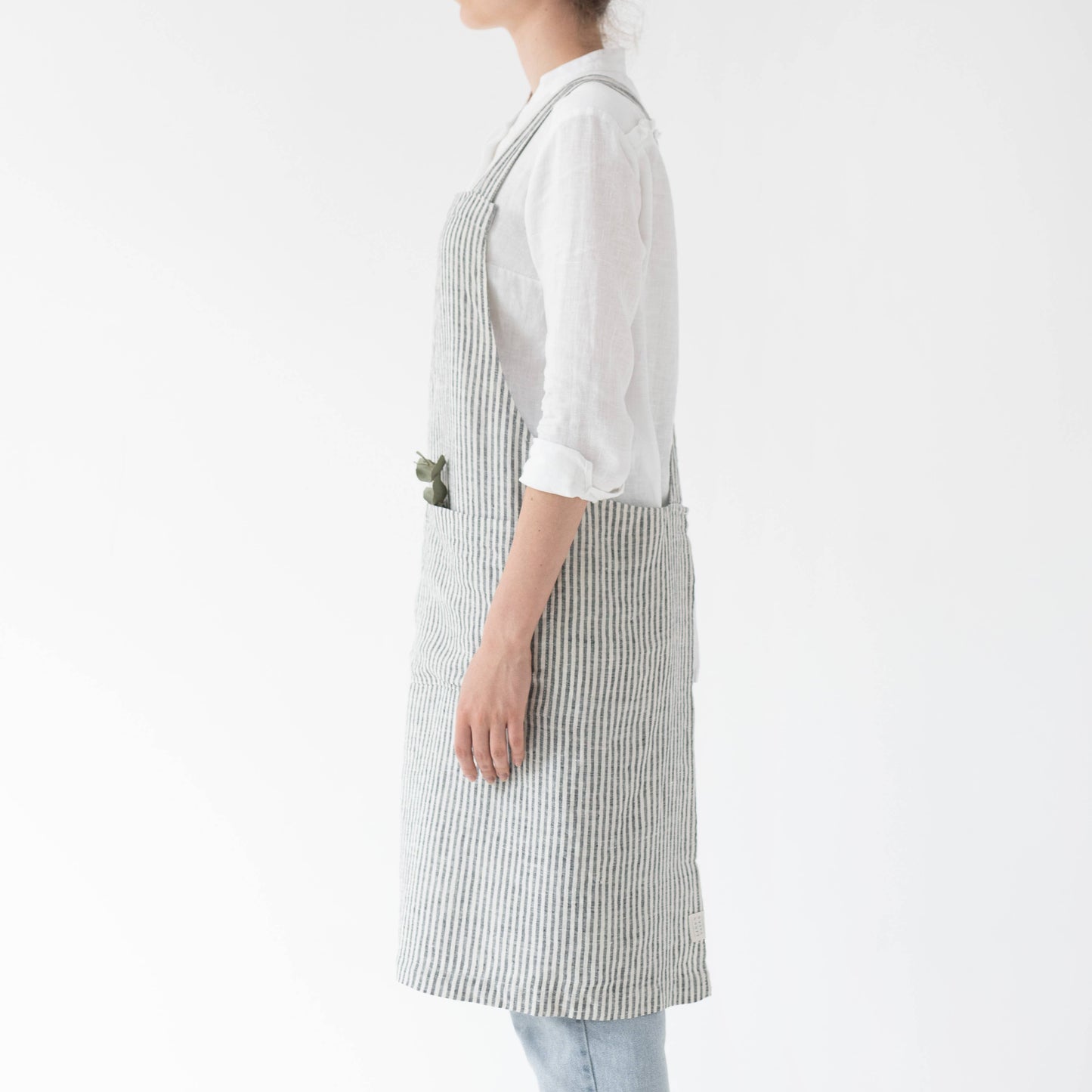 Thin Black Stripes Linen Crossback Apron