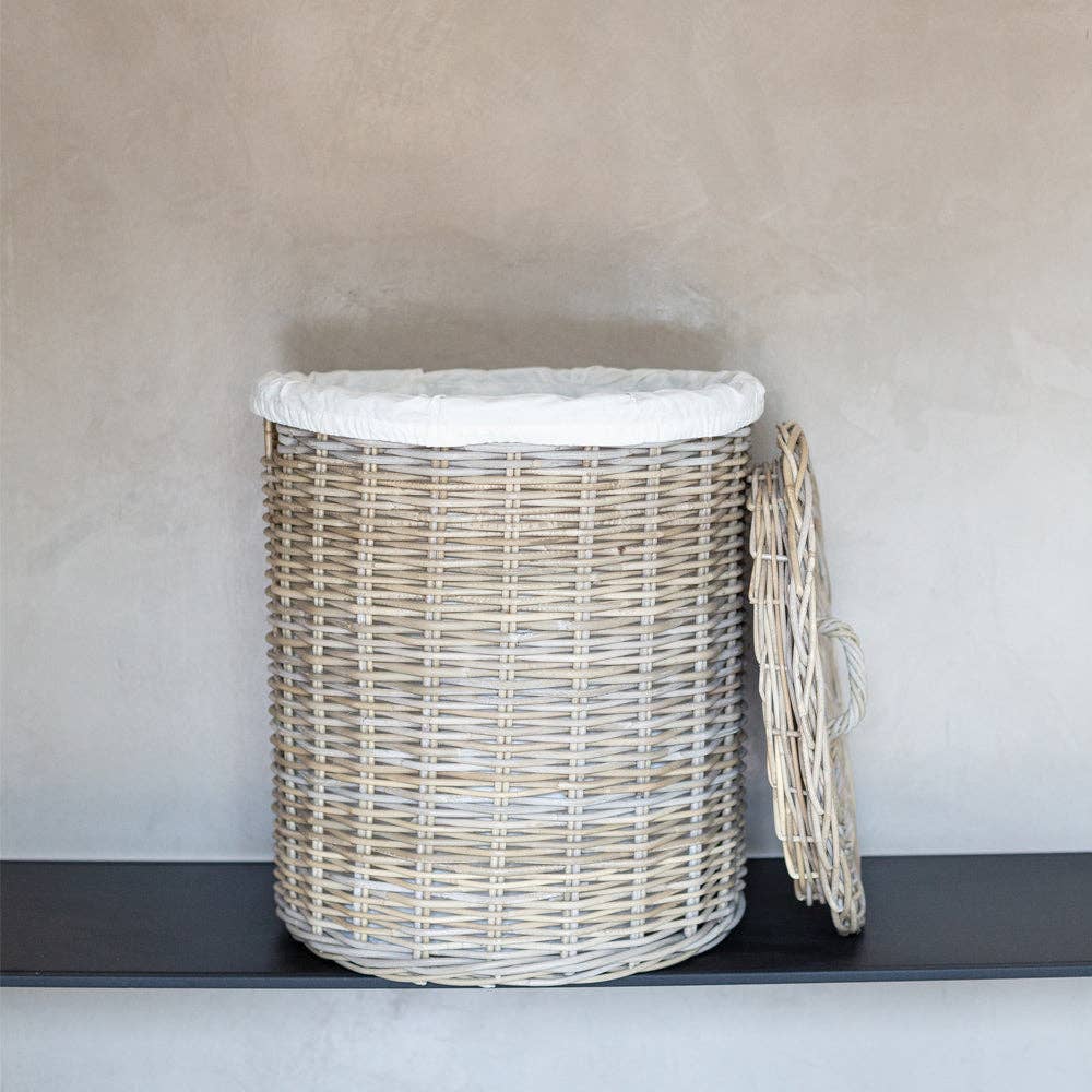 Rattan Laundry Baskets with Lids and Linen Inner Bag: Medium - 18" H