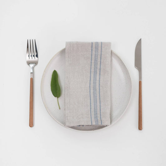 Grey Blue Wide Stripe Rustic Linen Napkins Set of 2: 16"x16" | 40x40 cm