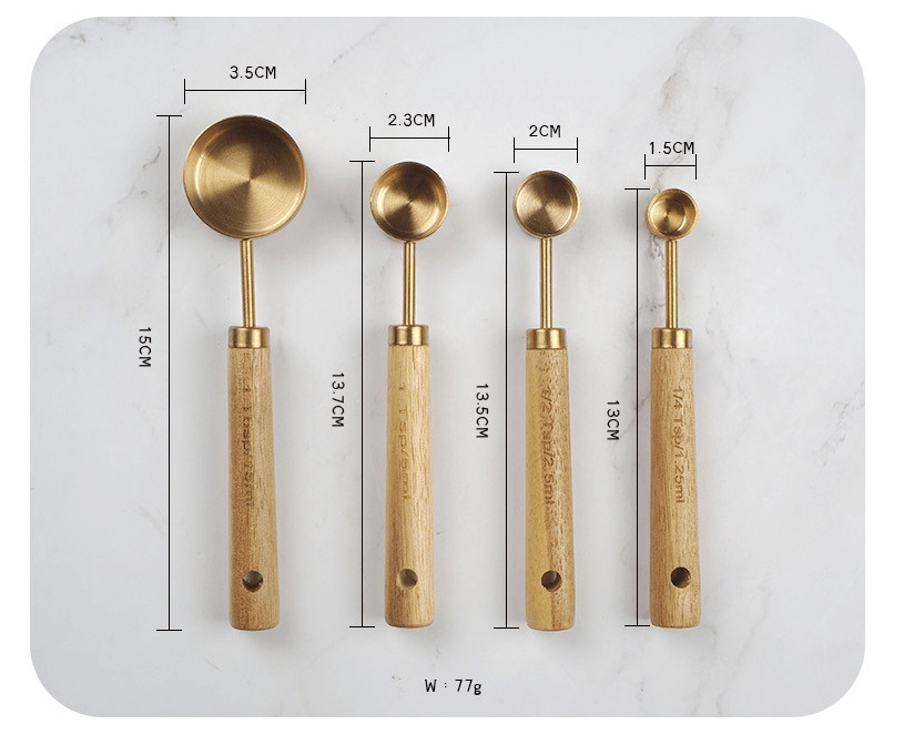 Gold Stainless Steel Measuring Cups Set: 4 cups + 4 spoons