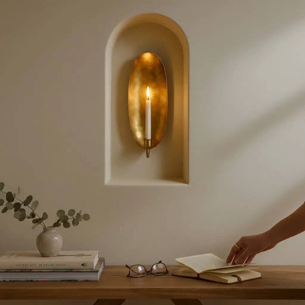 Brass Wall Candle Sconce Handmade Moroccan Brass Wall Sconce Round and Oval: Set Of 2  Round & Oval