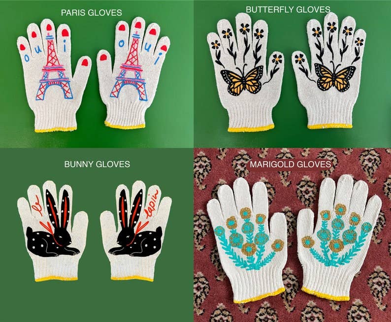 Bunny Gardening Gloves: Le Lapin Rabbit Print, Cotton Blend: Bunny Gloves