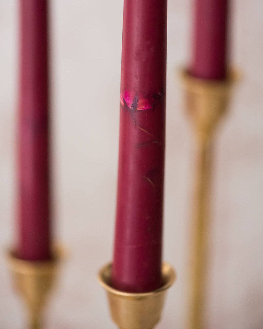 Floral Inlaid Tapered Candle in Burgundy - Set of 3