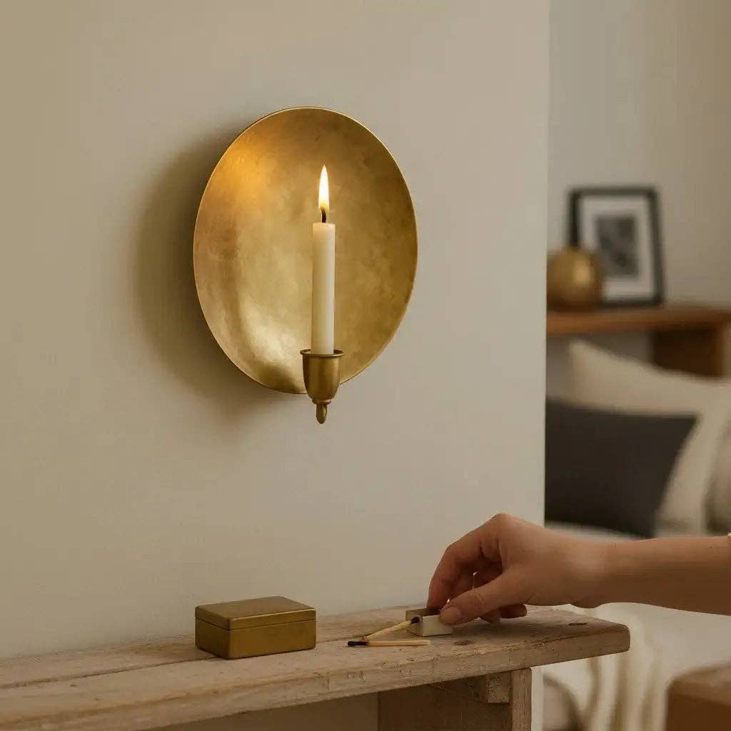 Brass Wall Candle Sconce Handmade Moroccan Brass Wall Sconce Round and Oval: Set Of 2  Round & Oval