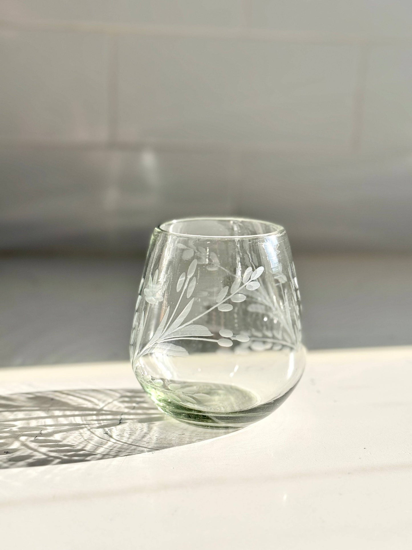 Hand-etched Blown Oval Glass