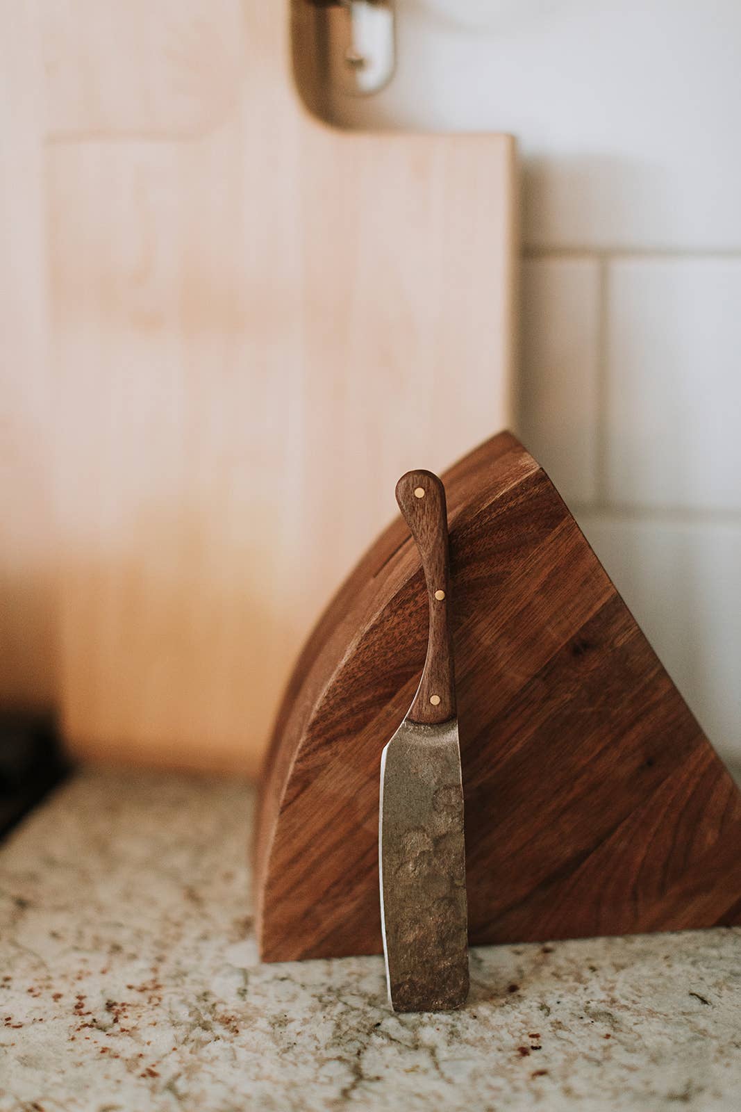 The Cheese Block with Hand-Forged Knife: Walnut