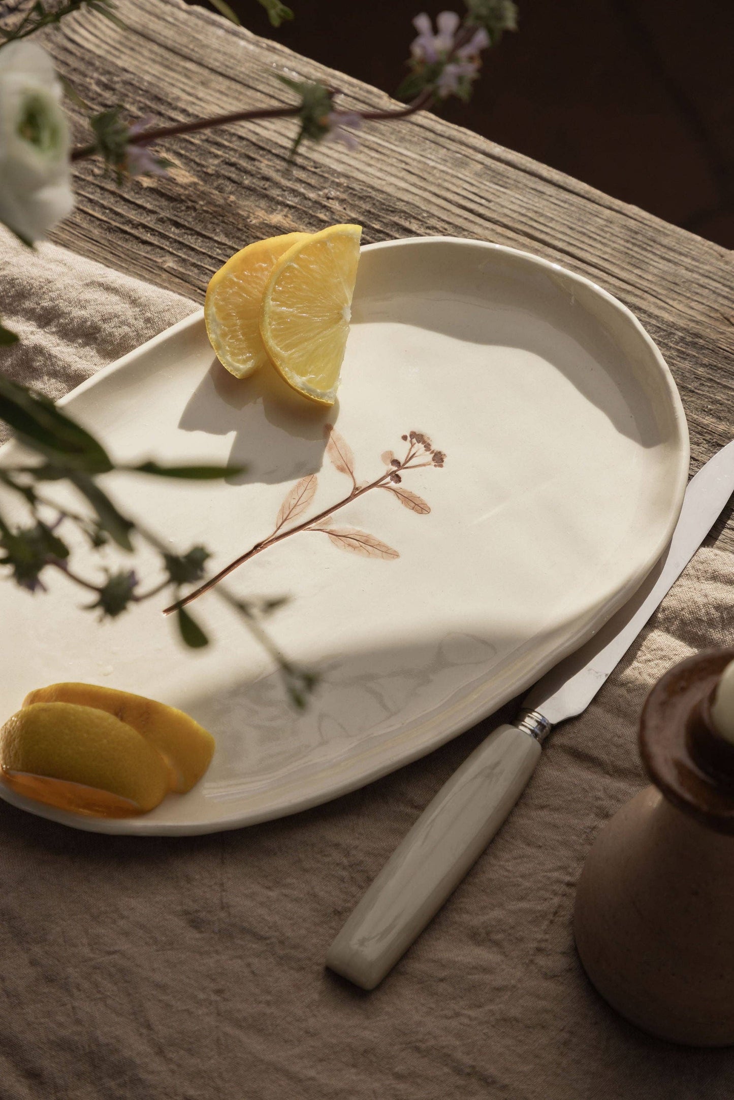 Hand-Painted Floral Tray, Brown