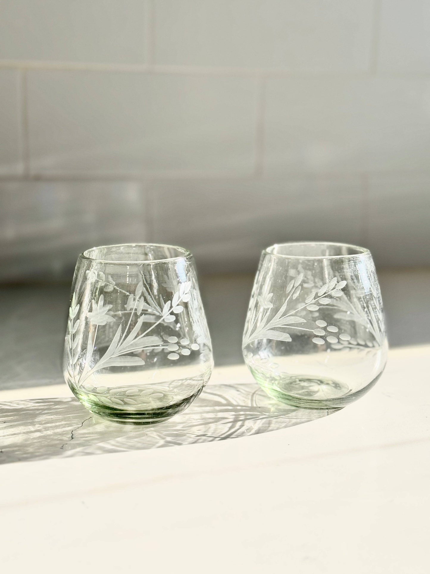 Hand-etched Blown Oval Glass
