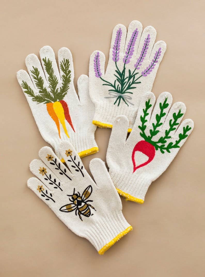 Bunny Gardening Gloves: Le Lapin Rabbit Print, Cotton Blend: Bunny Gloves