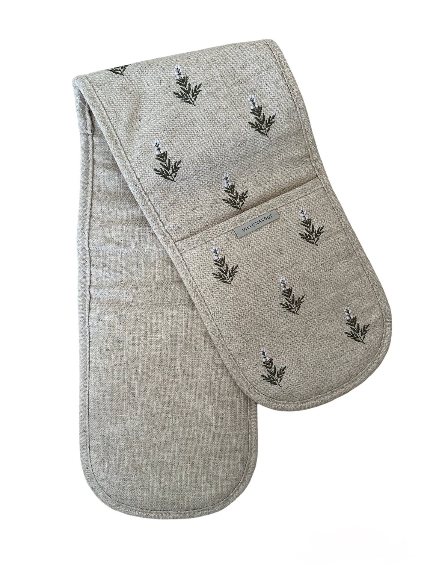 Embroidered French Linen Embroidered Double Oven Mitt