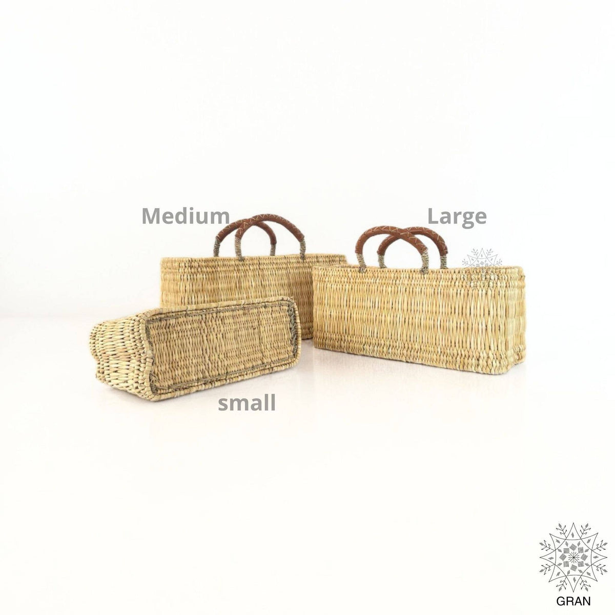Market Reed Storage, Leather Baskets Shopping Bag.: Medium