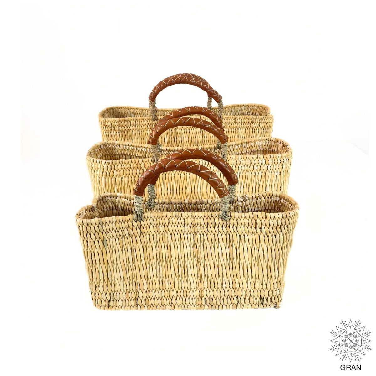 Market Reed Storage, Leather Baskets Shopping Bag.: Medium