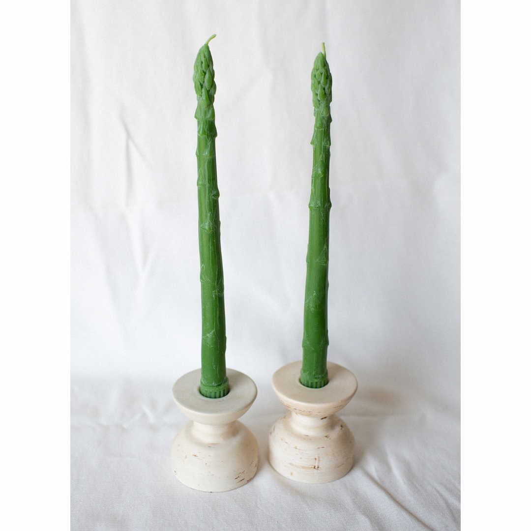 Asparagus Beeswax Candle Taper Pair: Box