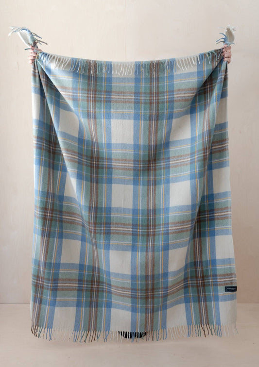 Recycled Wool Picnic Blanket Stewart Muted Blue Tartan