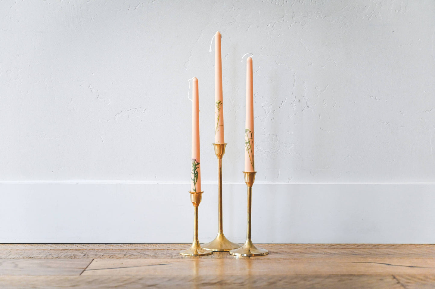 Floral Inlaid Tapered Candles - Set of 3