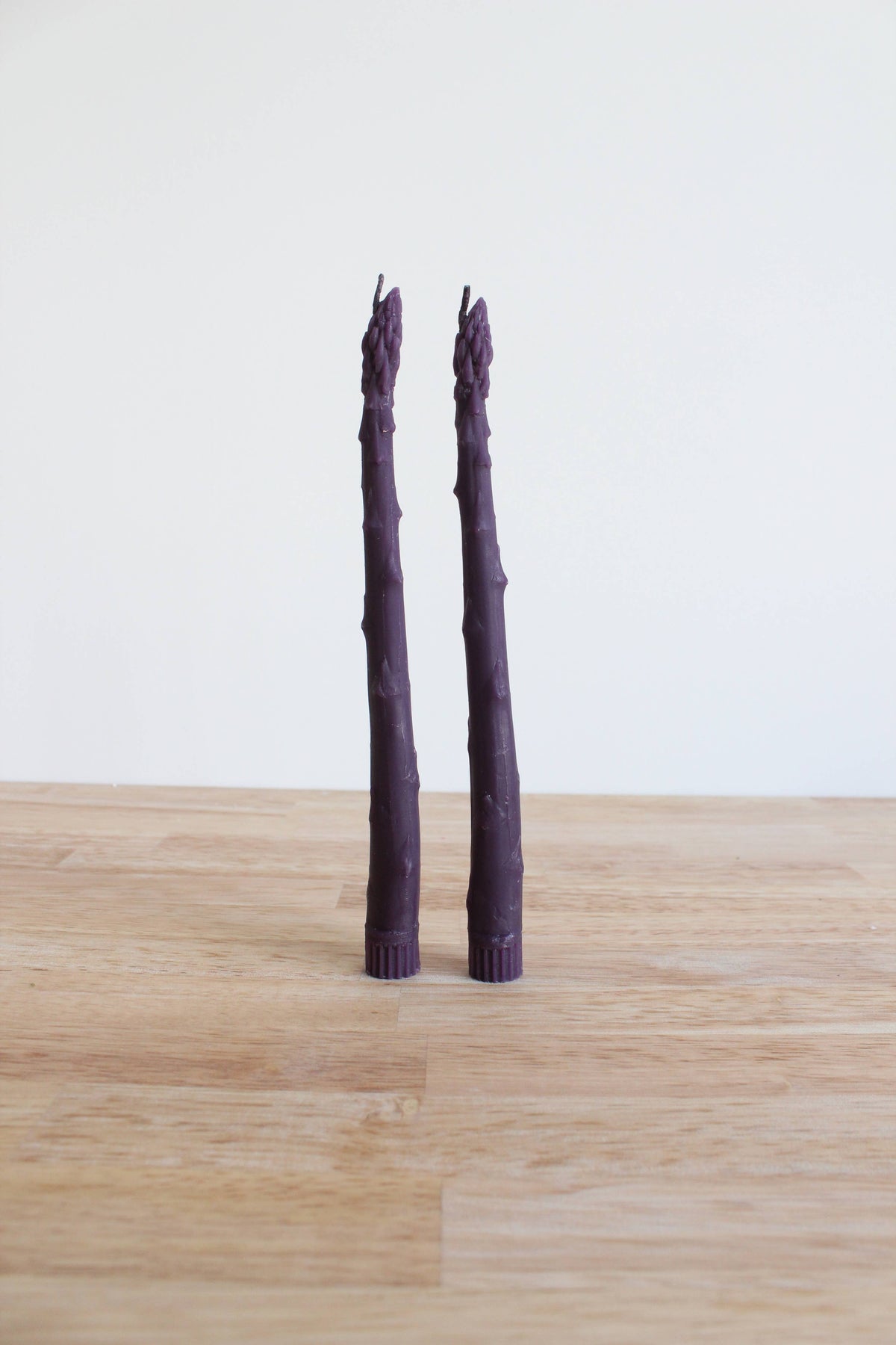 Purple Asparagus Beeswax Candle Taper Pair: Hand-wrapped