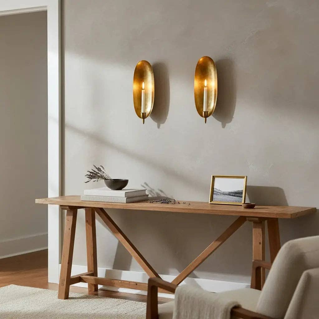 Brass Wall Candle Sconce Handmade Moroccan Brass Wall Sconce Round and Oval: Set Of 2  Round & Oval