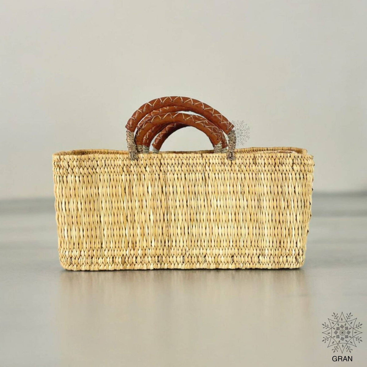 Market Reed Storage, Leather Baskets Shopping Bag.: Medium