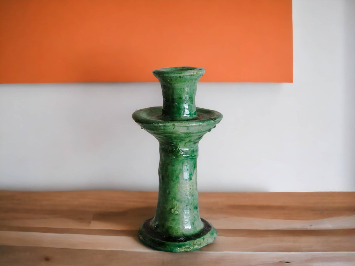 Handmade  Vintage Tamegroute Green Candlestick Holder: Small